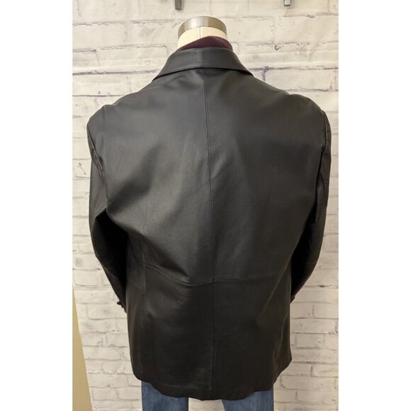 Stafford Black 100% Genuine Leather Blazer Sport Coat Mens XL 3 Button Preppy - Picture 4 of 16